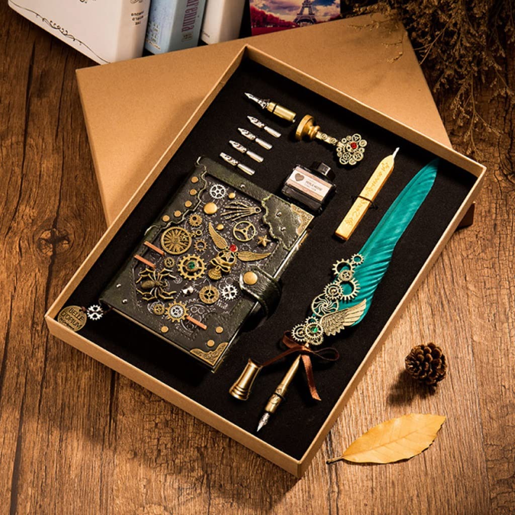 ACiyD Vintage-Feder-Füllfederhalter-Set Extrafeine Füllfederhalter-Geschenke für Schüler Zurück zur Schule Geschenk Schreibwaren (Farbe : Rot) (Blau)