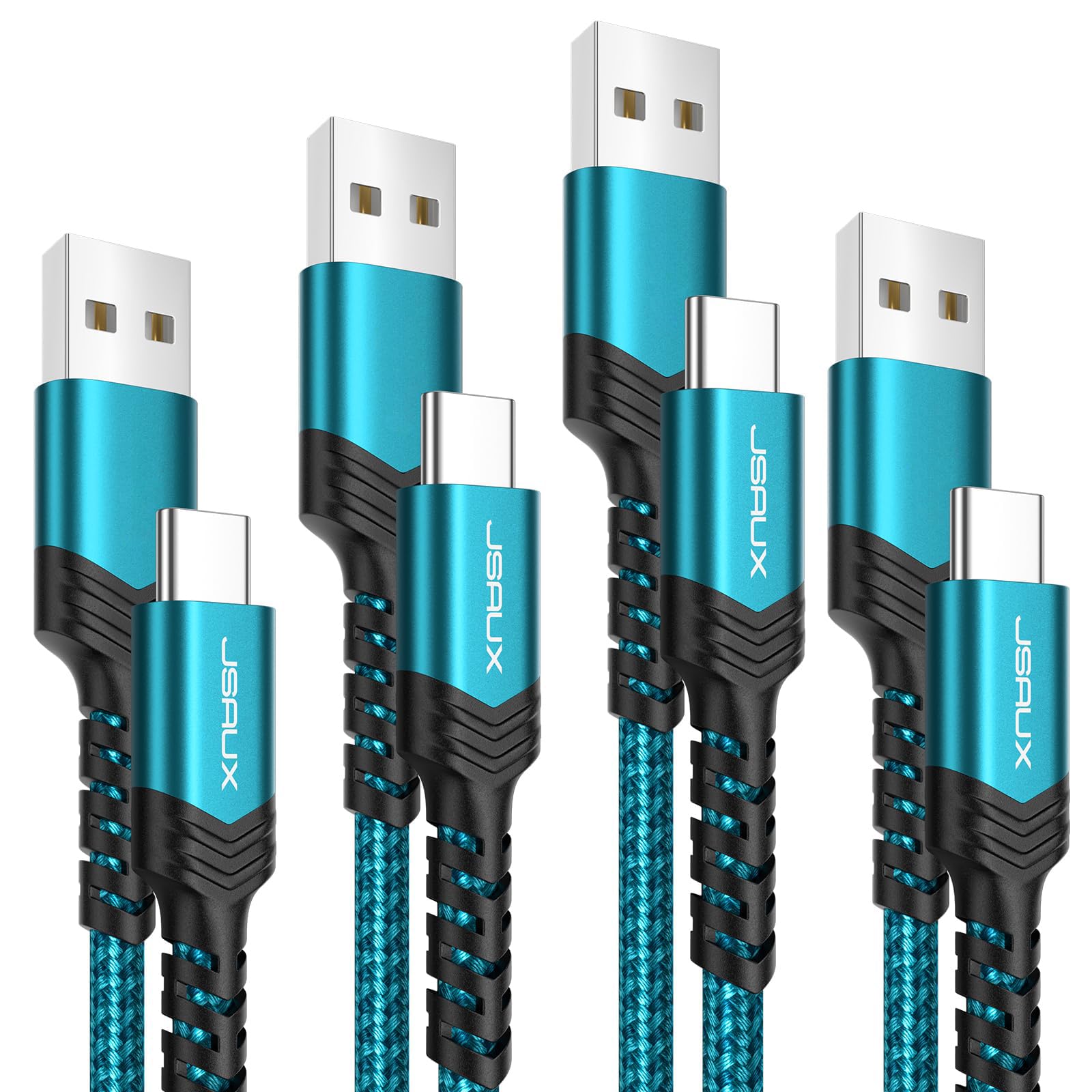 JSAUX Cavo USB tipo C [4 pezzi 1M 1M 2M 3M] Cavo USB A a USB C 3.1AUSB Type C Ricarica Rapida Cordone di Ricarica Intrecciato Per iPhone 16/15 Pro Max Samsung Galaxy S24 S23 S22 S20 A54 Pixel Verde