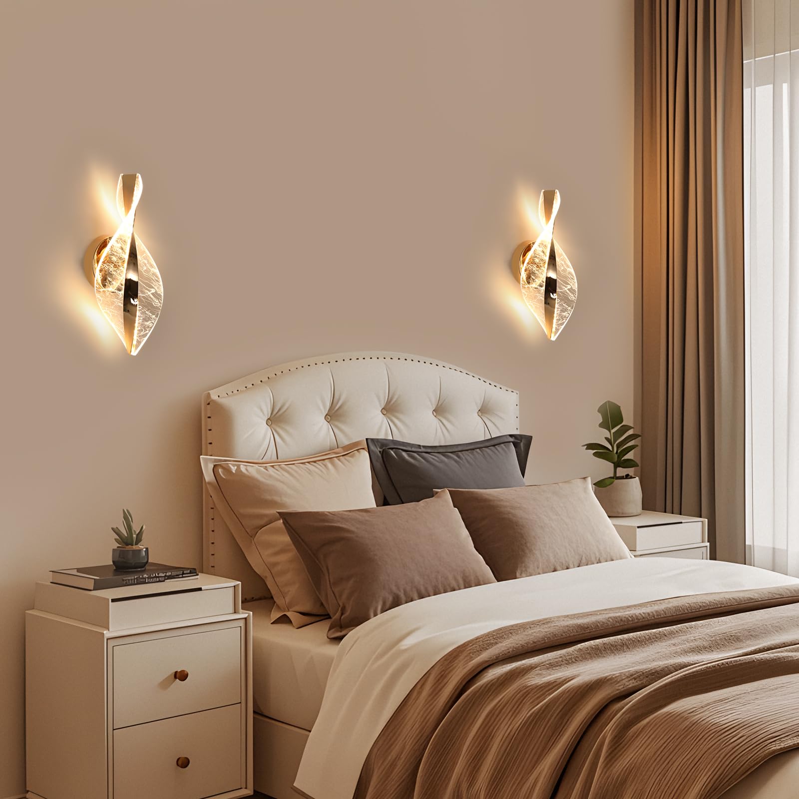 Comely Kinkiet LED, Złoty 12W 2000LM Regulowana Nowoczesna Lampa Ścienna LED, 3 Temperatury Barwowe 3000K/4500K/6500K Wewnętrzna Lampa Ścienna Do Sypialni Korytarza Salonu Sali