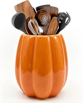 pinata Fall Kitchen Decor, Ceramic Fall Pumpkin Utensil Holder