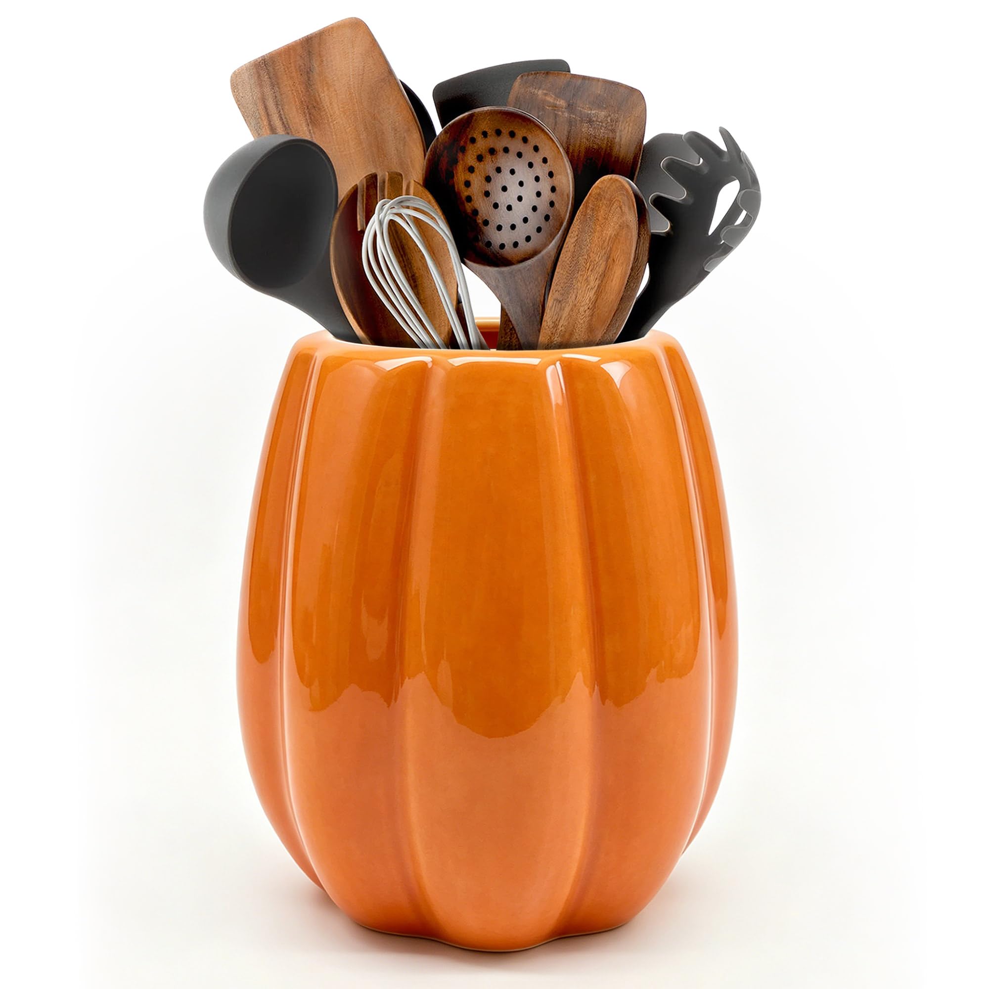 pinata Fall Kitchen Decor, Ceramic Fall Pumpkin Utensil Holder