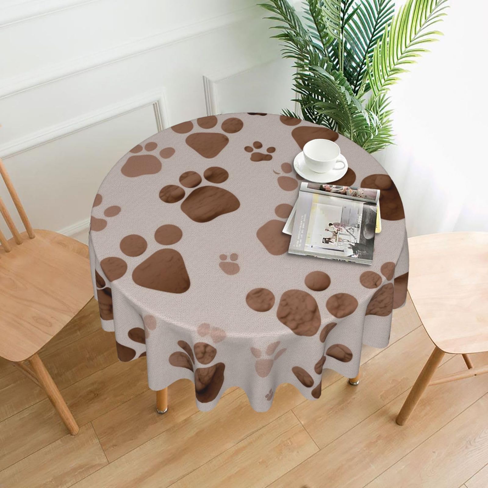 WPKJU Dog Bones Paw Prints Printed Round Tablecloth 60 in Water Resistant Table Cover Washable Table Cloth for Dining Tables