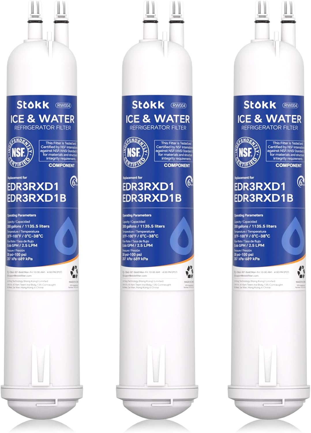 Stokk EDR3RXD1 Replacement Compatible with Whirlpool Everydrop Filter 3, EDR3RXD1B, 4396841, 4396710, 46-9083, 46-9030, RW004 Refrigerator Water Filter, 3 Pack