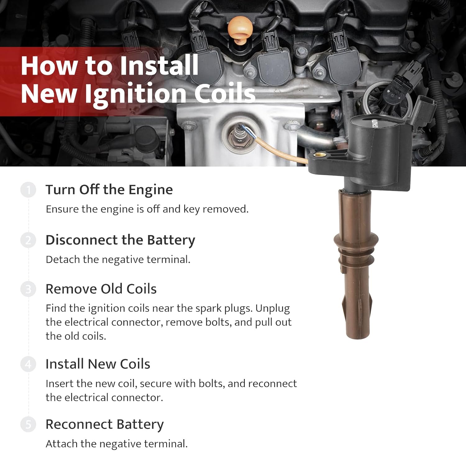 Ignition Coil Pack Compatible with V8 4.6 5.4 2008 2009 2010 Ford F150 F250 F350 Super Duty, Expedition Explorer Mustang Lincoln Navigator Mercury Mountaineer 4.6L 5.4L, Brown Boot C1659 DG521 FD509