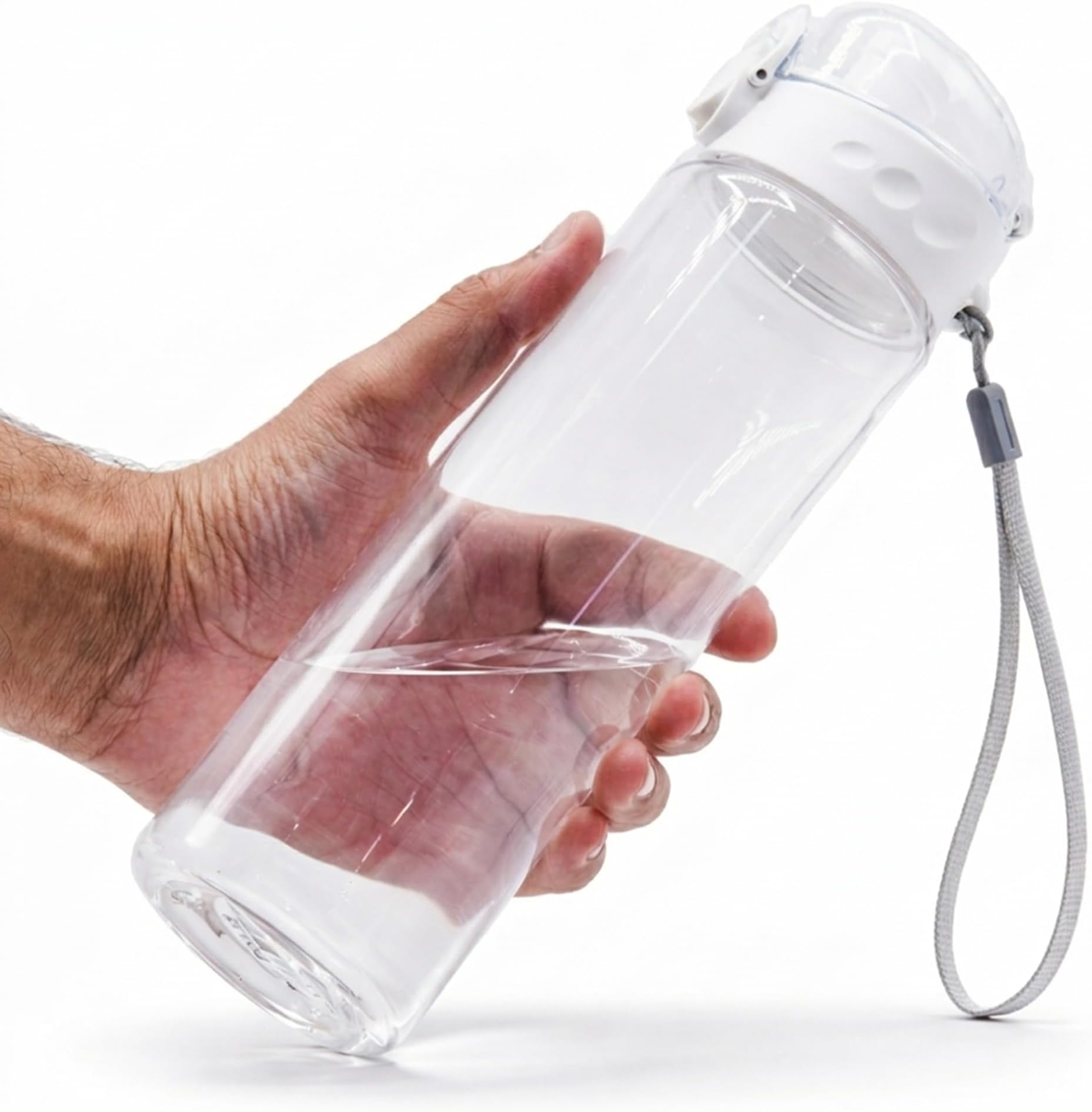 GearTek Clear Plastic Water Bottle | No Markings 24oz Chug Lid Sports Water Bottle | Leak Proof Re-Usable Flip Top Plastic Drinks Bottles for School, Exams, Office, Gym, Cycling (Clear-24oz)