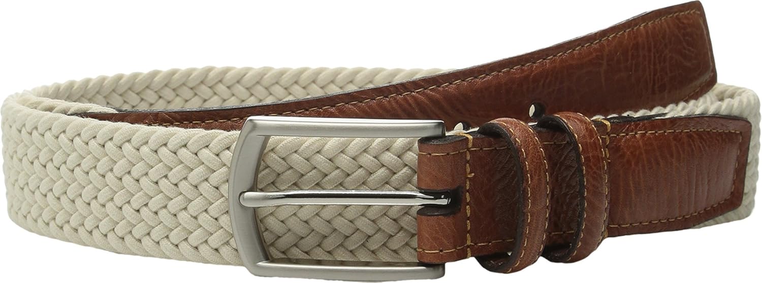 Torino Leather Co. Men's 32MM Italian Woven Multi Cotton Elastic Beige Belt 36
