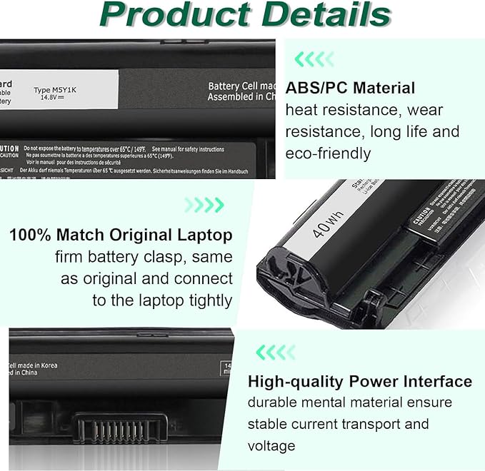 Batería M5Y1K 14.8V 2600mAh LiPo para Dell Inspiron miniatura 7