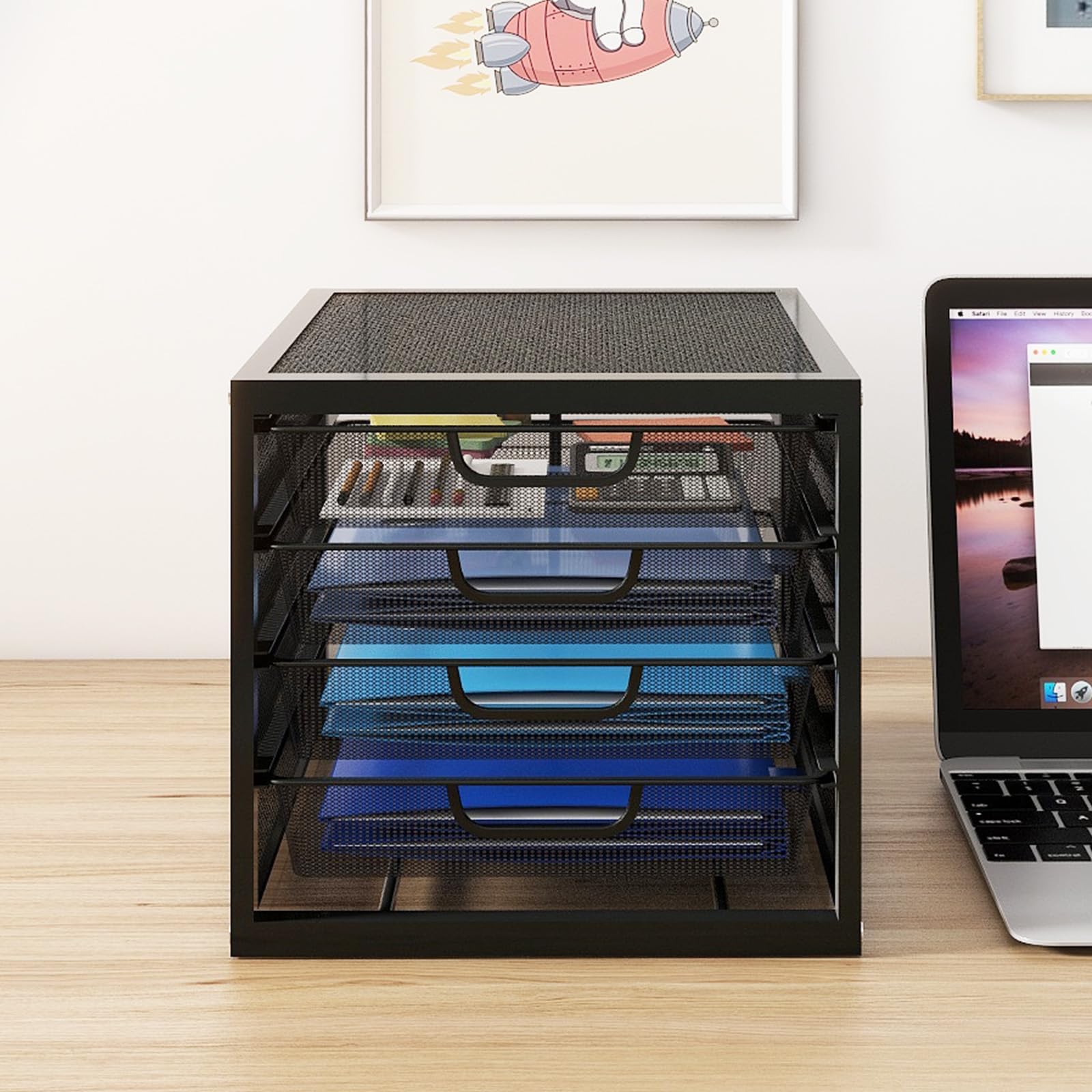 - Natwind Mesh Desk Organizer with 4 Tier Sliding Drawers, Office Supplies Desktop Organizers and Accessories Stationery Storage, Paper Sorter, File Binder Organizer for Home Office School,Black