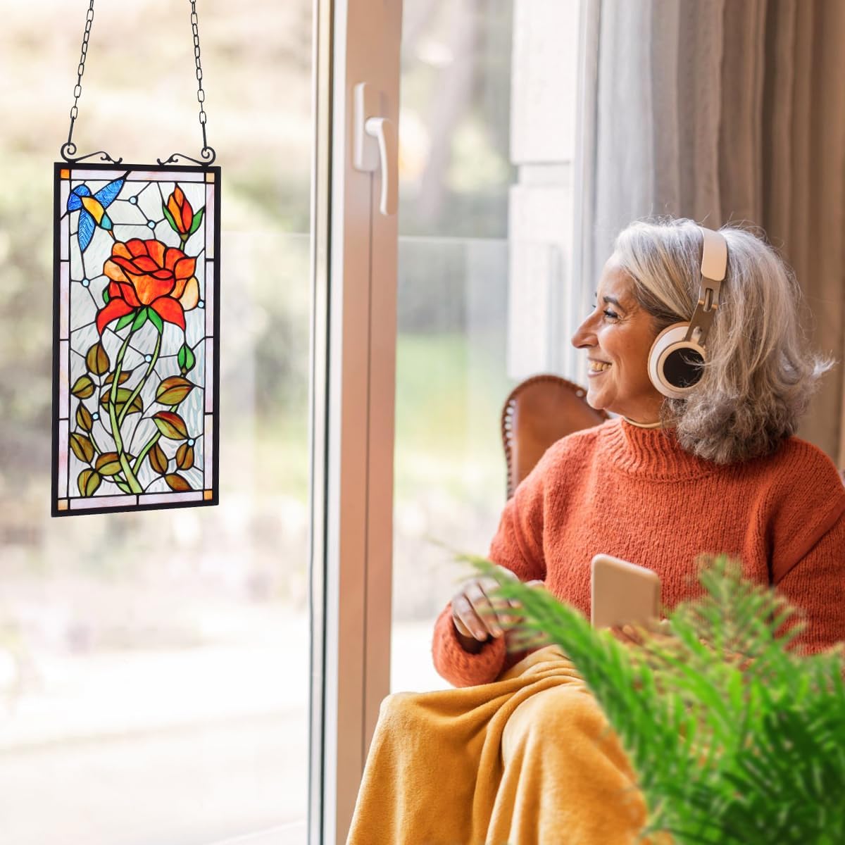 Kleeglee Stained Glass Window Hangings, Handmade Suncatcher Stained Glass Window Panels for Window Decor…