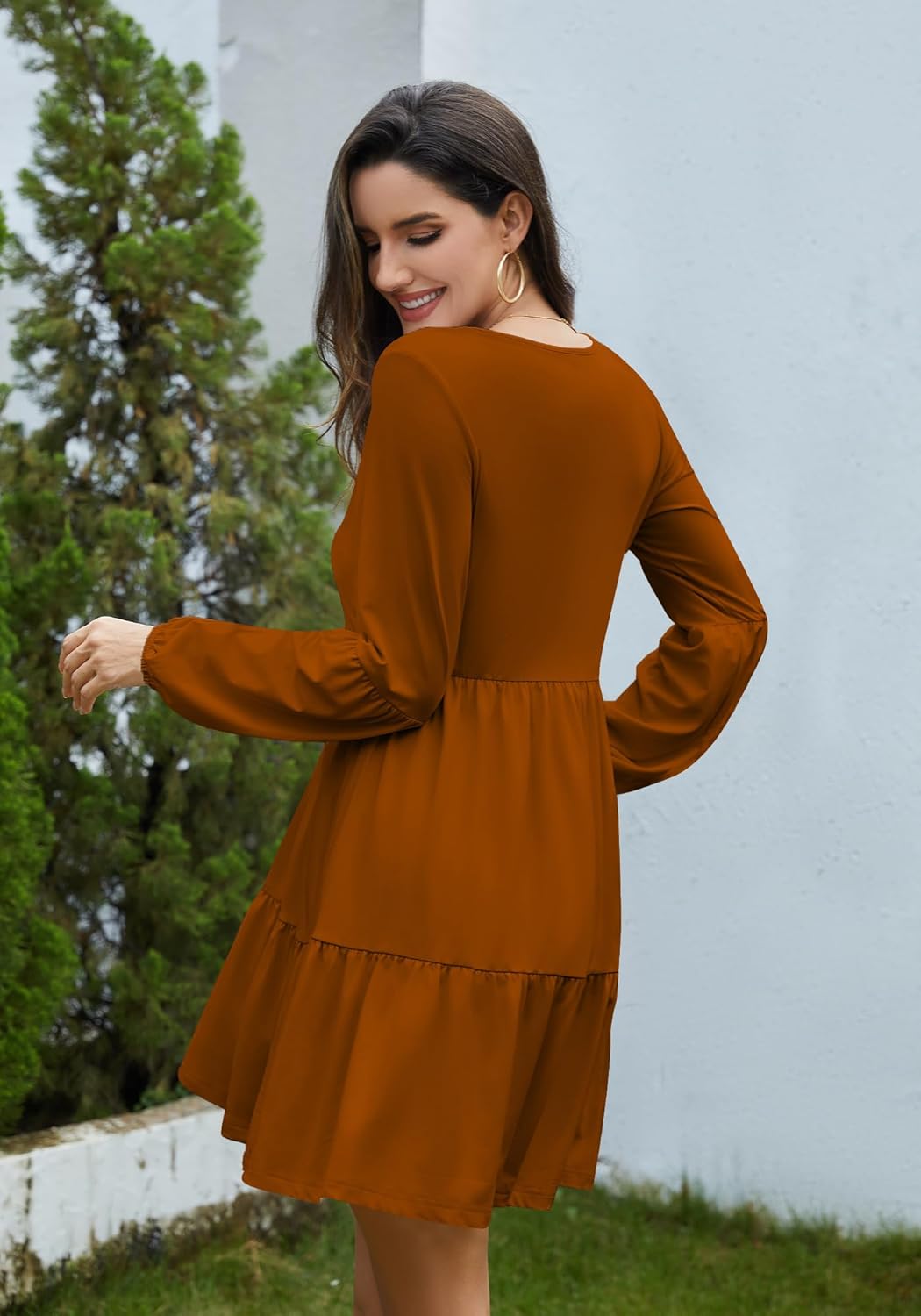 Dresses for Women Casual Long Sleeve V Neck Flowy Swing Tunic Dress Fall Outfits 2025 - Image 3