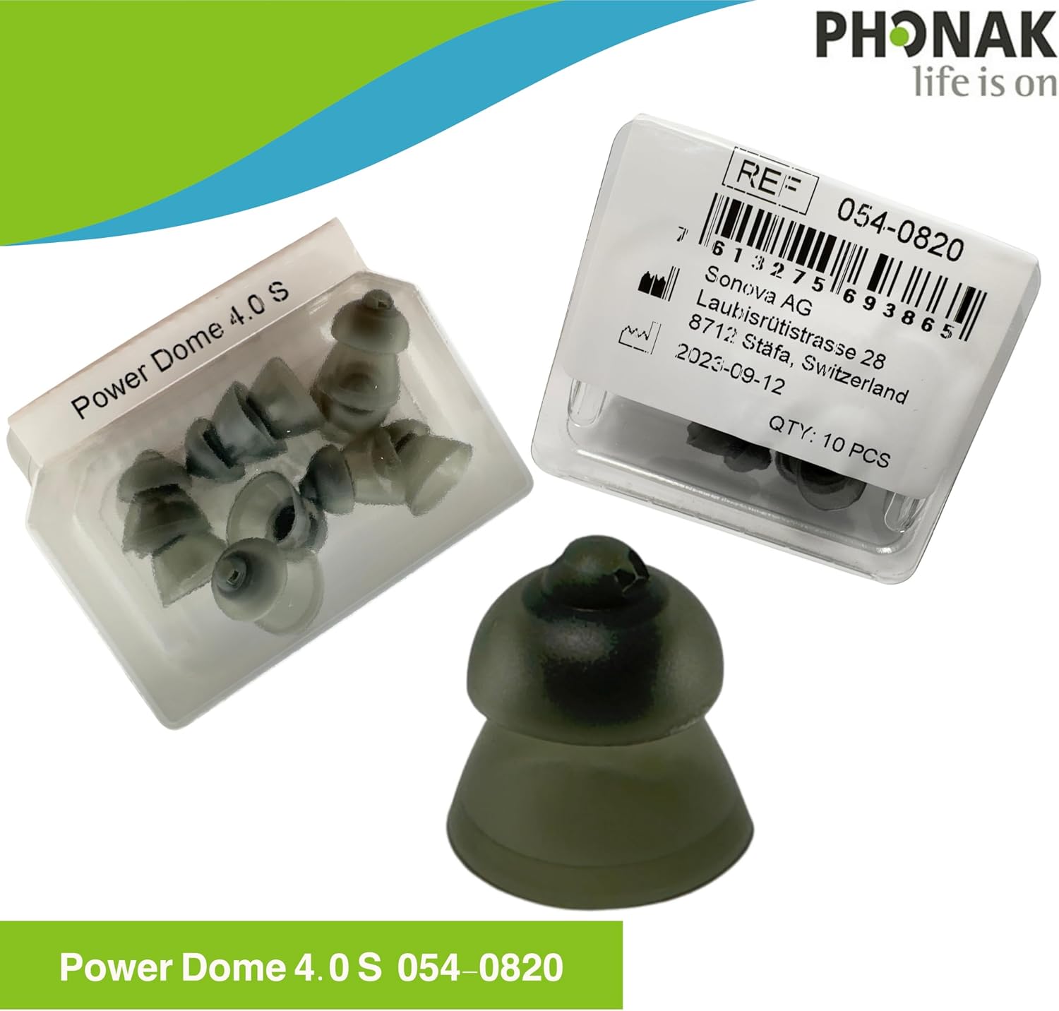 Phonak Power Dome - Small - 10 Domes in 1 Pack -Compatible with Phonak Hearing Aids - Secure Fit - Comfortable for Daily Use (054-0820)