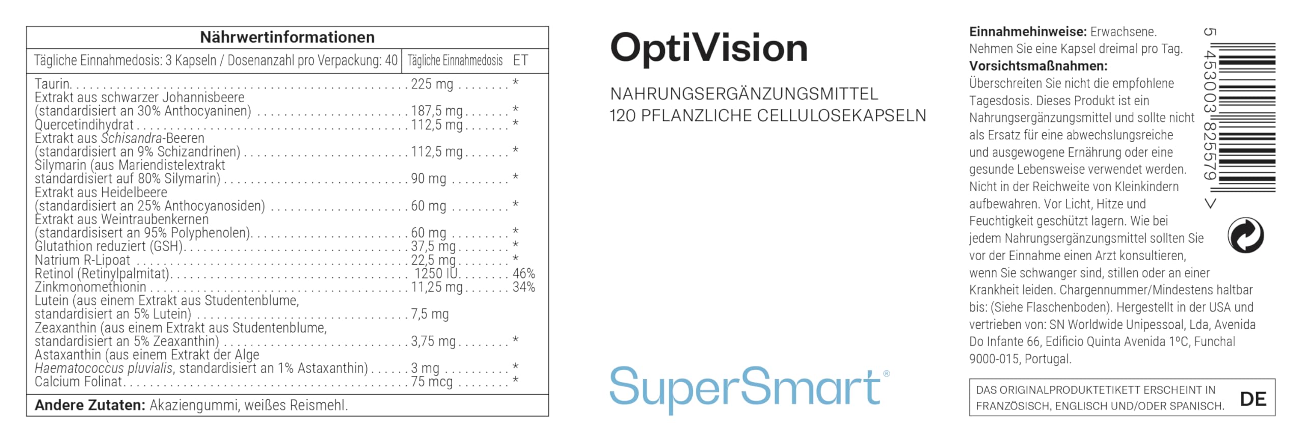 OptiVision - Lutein, Astaxanthin, Zeaxanthin und Retinol - SuperSmart