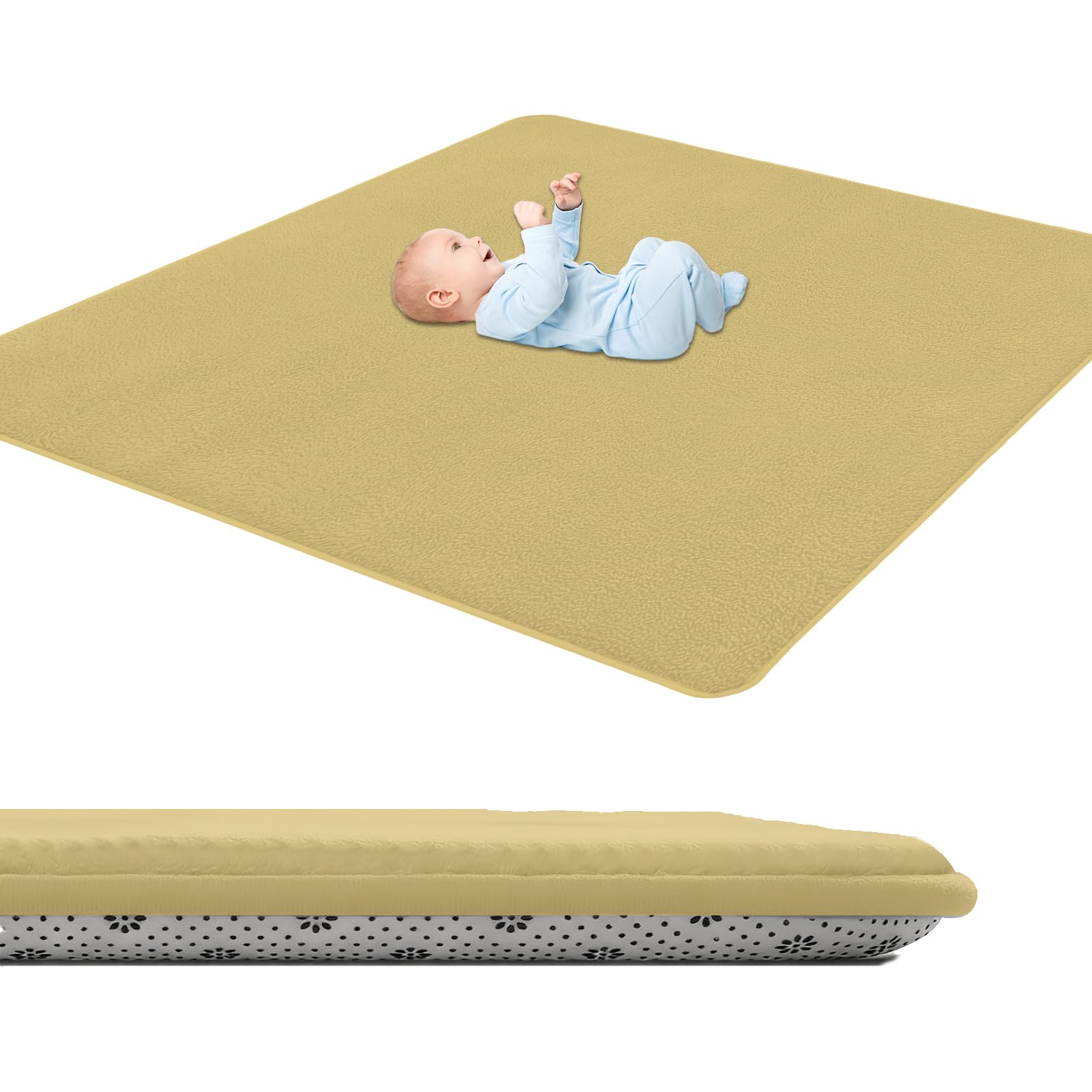 GmyoieqI Baby Crawling Mat 3 cm Thick, Children's play Mat Large Non-Slip 150 x 280 cm Low Pile Nursery Rugs & Carpets for Children's Room Living Room Bedroom Yoga Mat Tatami Playroom Yellow