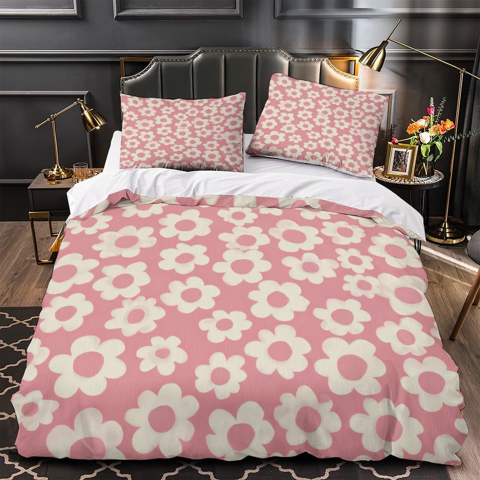 Ensemble de literie microfibre floral avec housse de couette double 200x200 et 2 taies d'oreiller