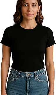 بيزك قطن نسائي عصري بقصة مريحة، مناسب لجميع الأوقات - تيشرت مقلم للبنات والنساء من ميزة