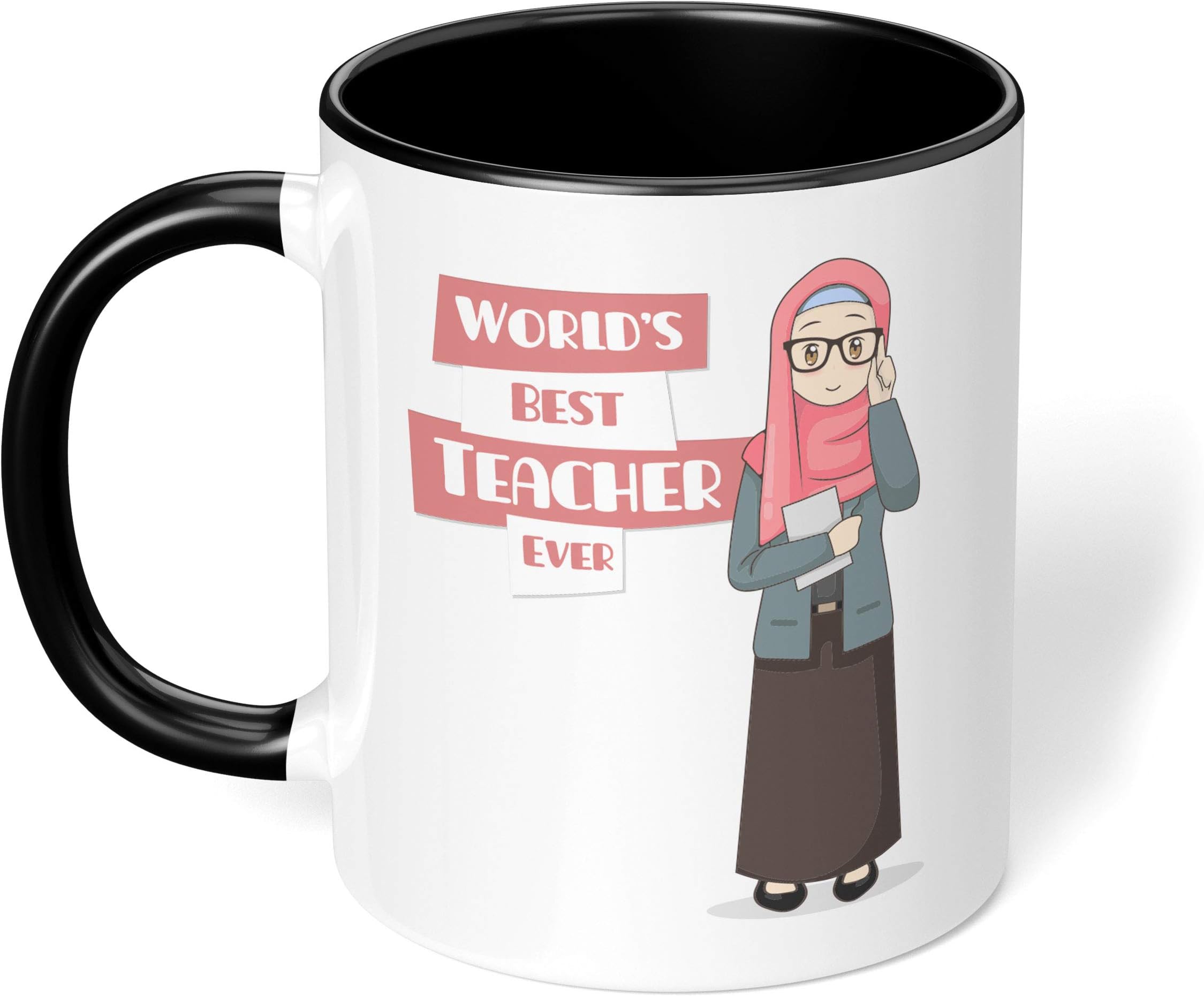 1 Mug - "Best Teacher Ever" Teachers Mug - Perfect for your cuppa Coffee, Tea, Karak, Milk, Cocoa or whatever Hot or Cold Beverage you Drink! - 11 Oz - Black Handle & Inside Colour