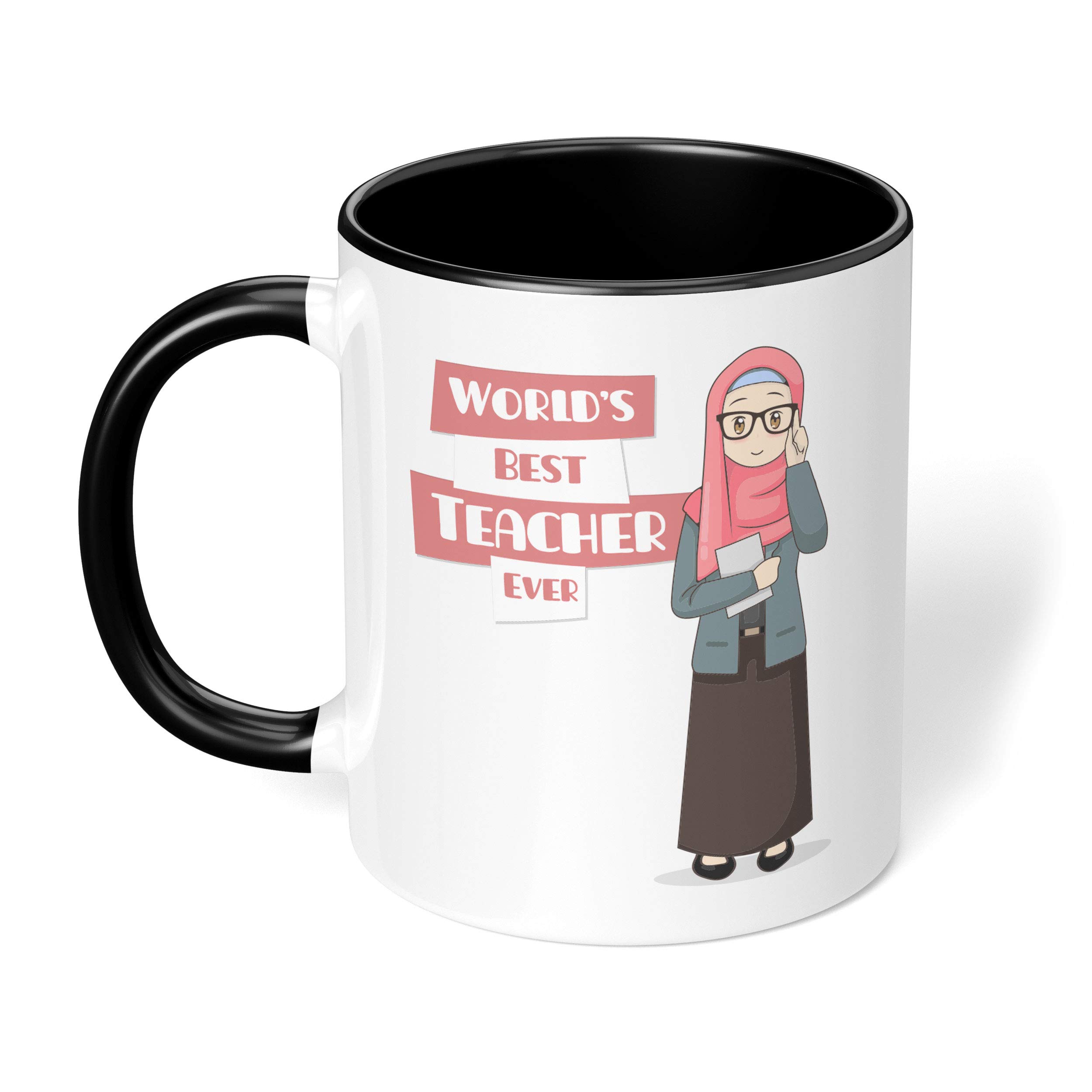 1 Mug - "Best Teacher Ever" Teachers Mug - Perfect for your cuppa Coffee, Tea, Karak, Milk, Cocoa or whatever Hot or Cold Beverage you Drink! - 11 Oz - Black Handle & Inside Colour