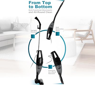 National NA-800V Powerful 600W Vacuum Cleaner with 14kPa Suction 0.5L Effortless Dust Bin, Quiet, 5M Cord, Lightweight, Washable HEPA Filter, Multi-Functional Attachments for All-Around Cleaning