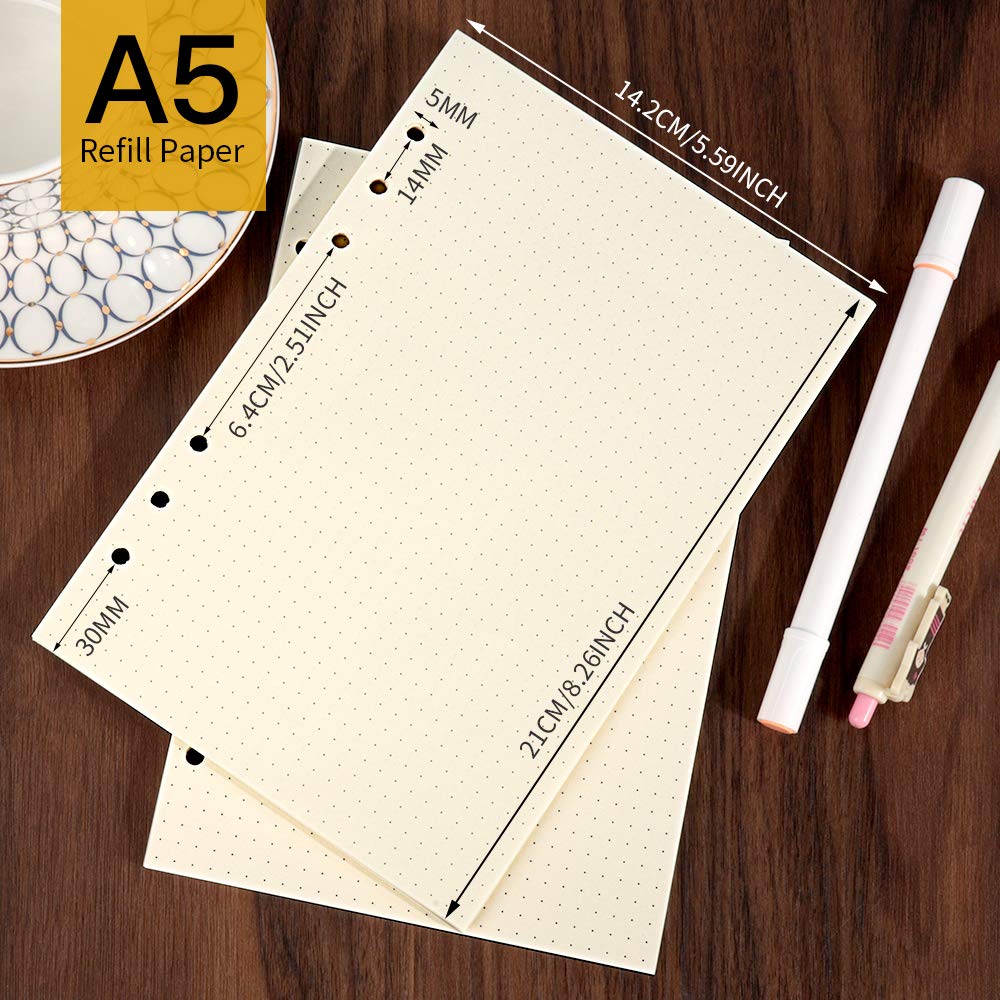 LEOBRO A5 Paper, Dotted Paper for A5 Binder, Planner Inserts, with Binder Pocket, Index Tabs, Ruler, Refill for Planner Notebook Journal - Image 2