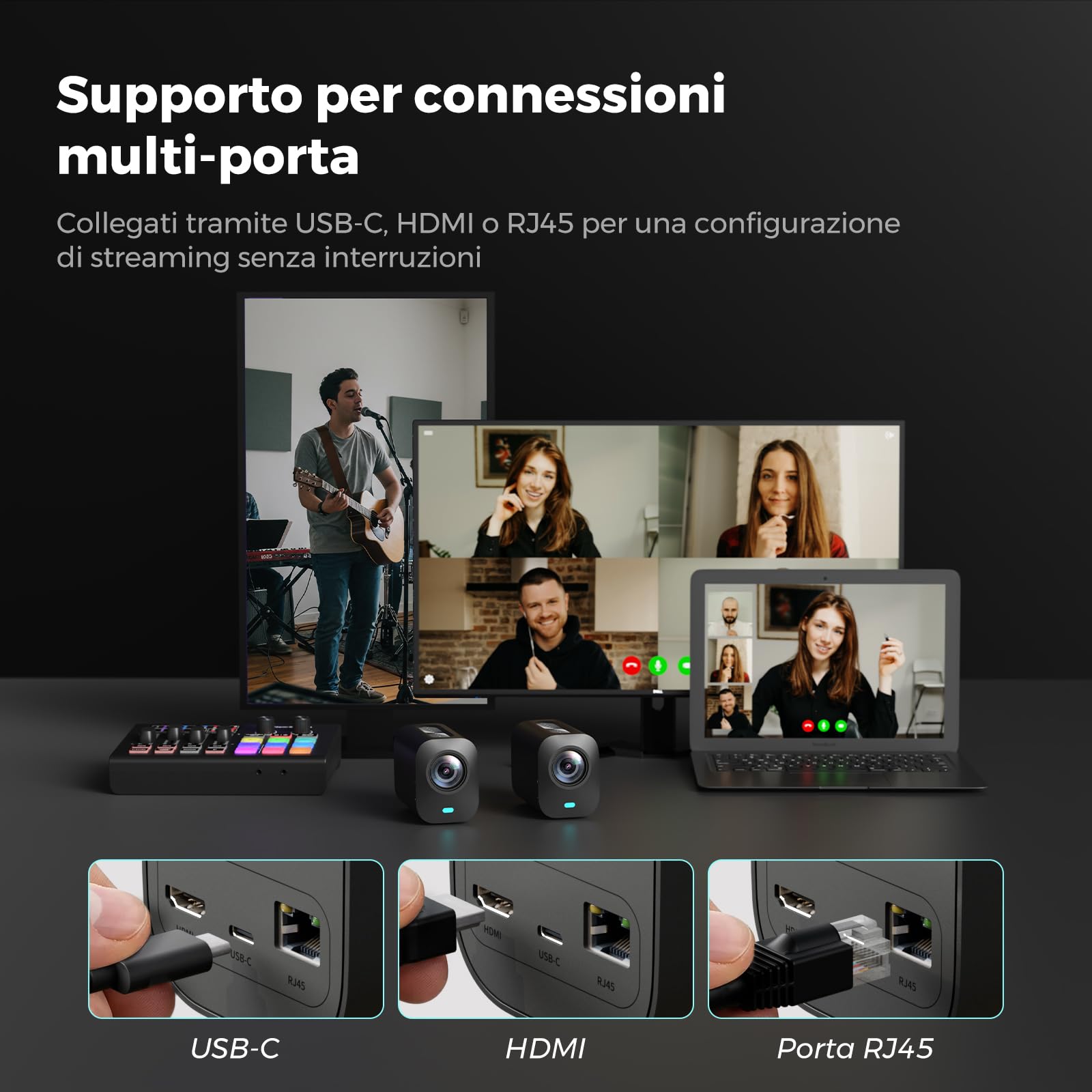 NearStream VM20 Telecamera 4K di streaming cablata con zoom ibrido 40x | Telecomando, 8 microfoni con cancellazione del rumore, Plug & Play, webcam HDMI/USB/RJ45, predisposta per multicam.