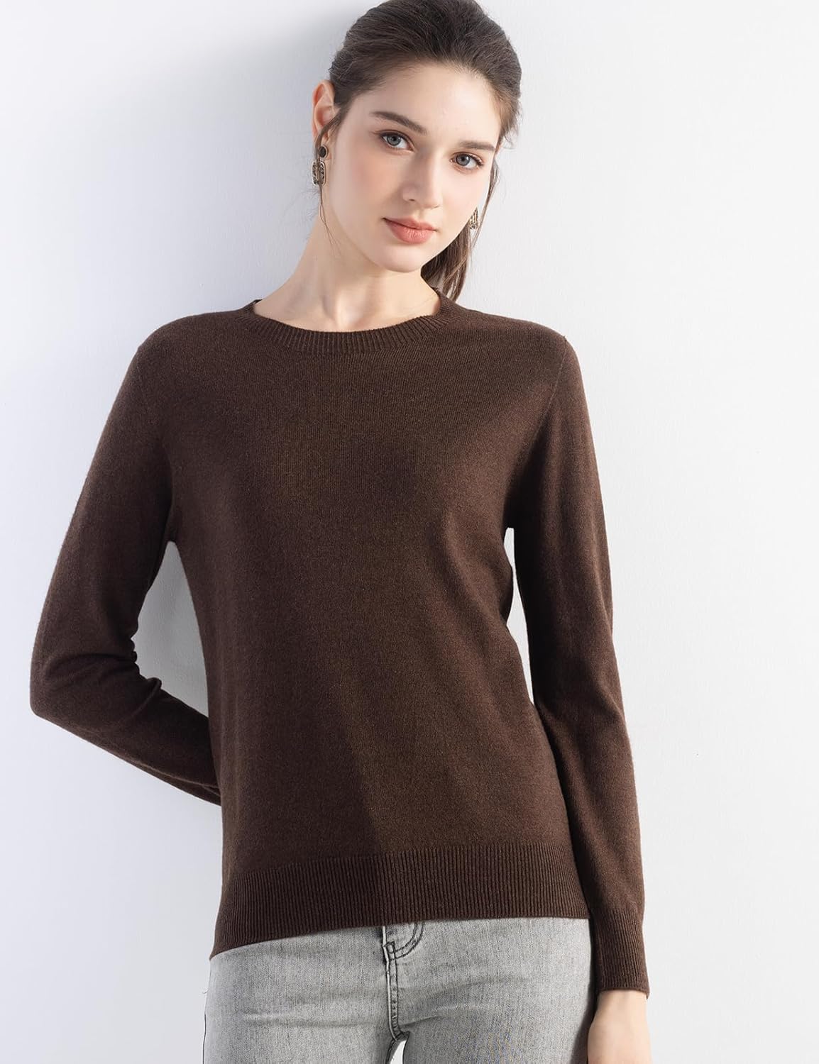 Women's Merino Wool Blend Sweater Fall Winter Crew Neck Long Sleeve First-Line Ready to Wear Seamless Knit Sweater - Image 2