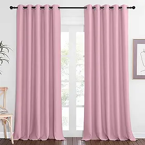 NICETOWN Patio Blackout Curtain Panels - Extra Wide Sliding Door Thermal Insulated Drape, Privacy Room Divider Curtain for Bedroom Office (Rouge Pink, 66 x 118 Inch Long)