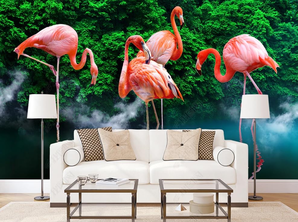 Papier peint intissé plante flamant rose poster géant mural salon