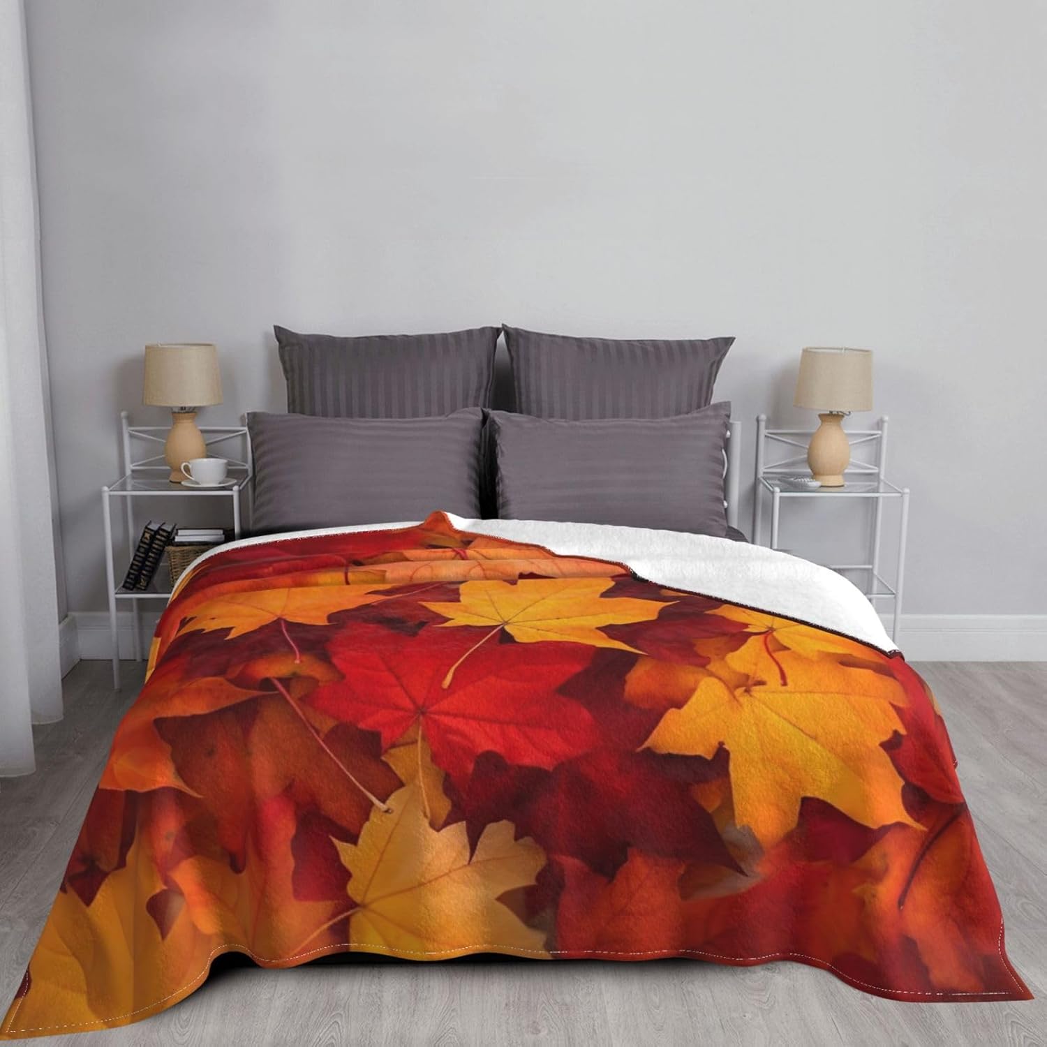 Printed Flannel Blanket Decorative, Autumn Leaves Fall Soft Throw Blankets for Bed Sofa, Couch, Chair Decor All Season Gifts 80"x60"