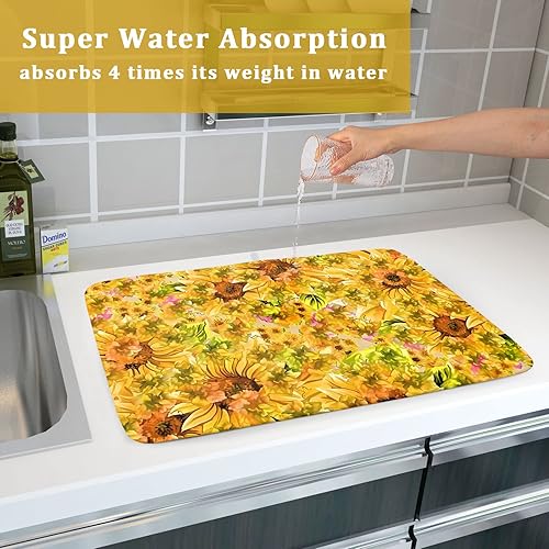 Miniatura 7 de Alfombrillas de secado de platos de girasoles de verano, almohadilla seca para platos de flores de primavera, almohadillas de escurridor de platos