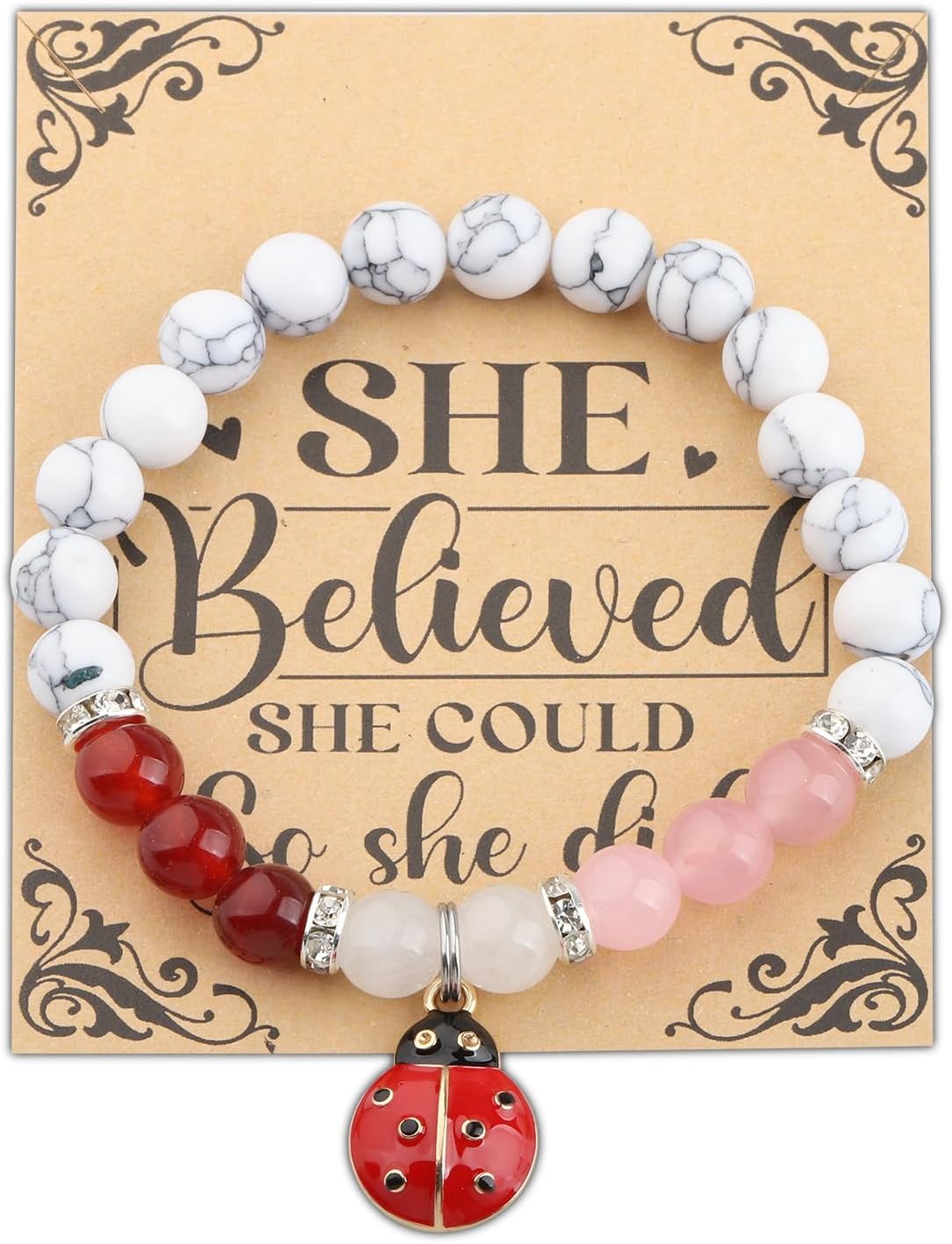 PLITI Ladybug Bracelet Ladybug Lover Gift Good Luck Gift She Believed She Could So She Did Inspirational Gift For Women