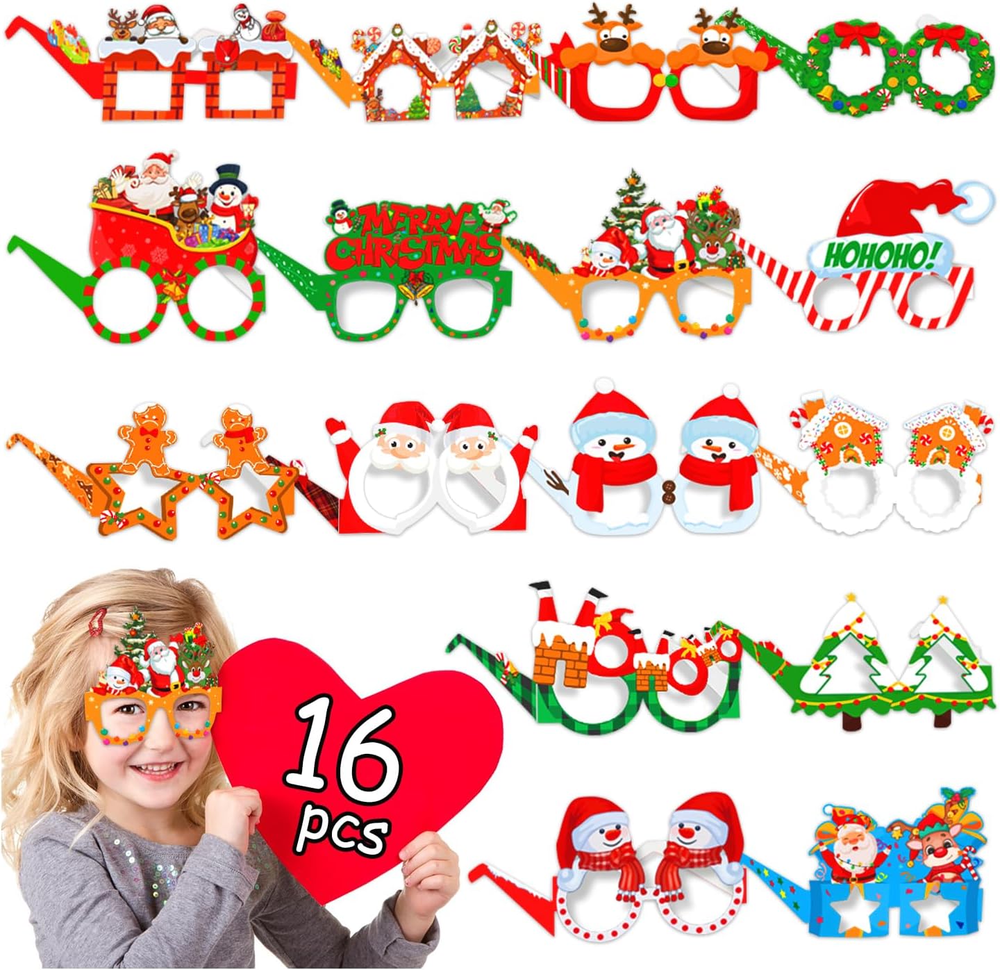 Amazon.com: PARTYWIND Christmas Party Glasses, 16 Styles Paper Glasses ...
