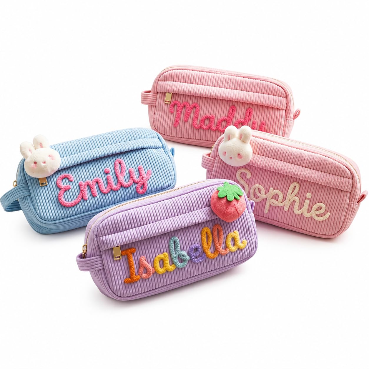Personalized Corduroy Pencil Case with Custom Name, Cute Plush Charm Pen Pouch, Large Capacity Zipper Pencil Bag for Kids, Girls, Boys, Students, School Supplies, Makeup-image-36