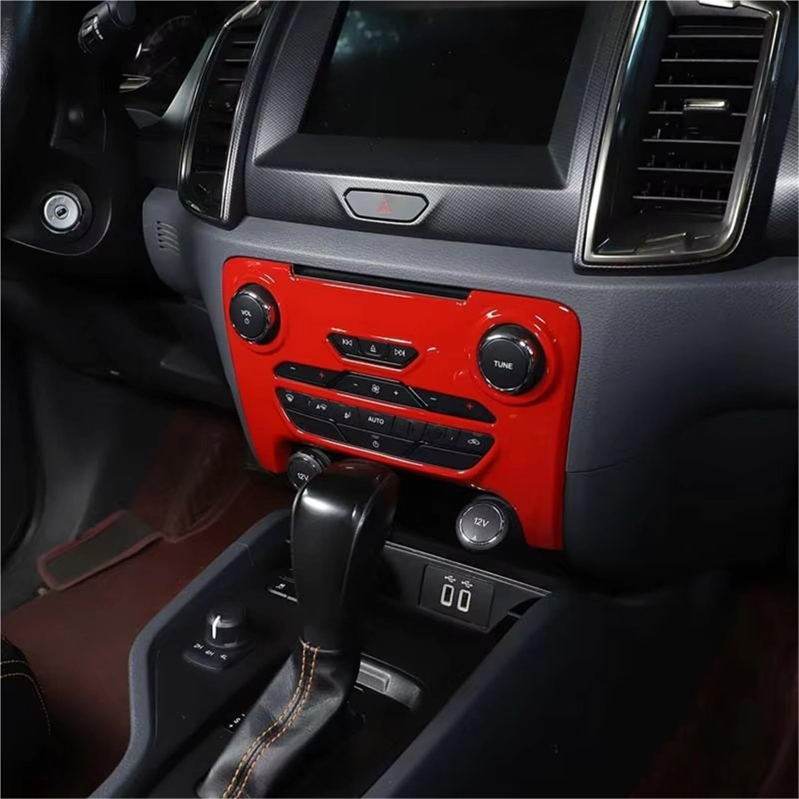 Decoration Interior Trim for for Ranger for Wildtrak 2015-2022 Car Central Control Air Conditioning Mode Button Frame Decoration Sticker(Red)