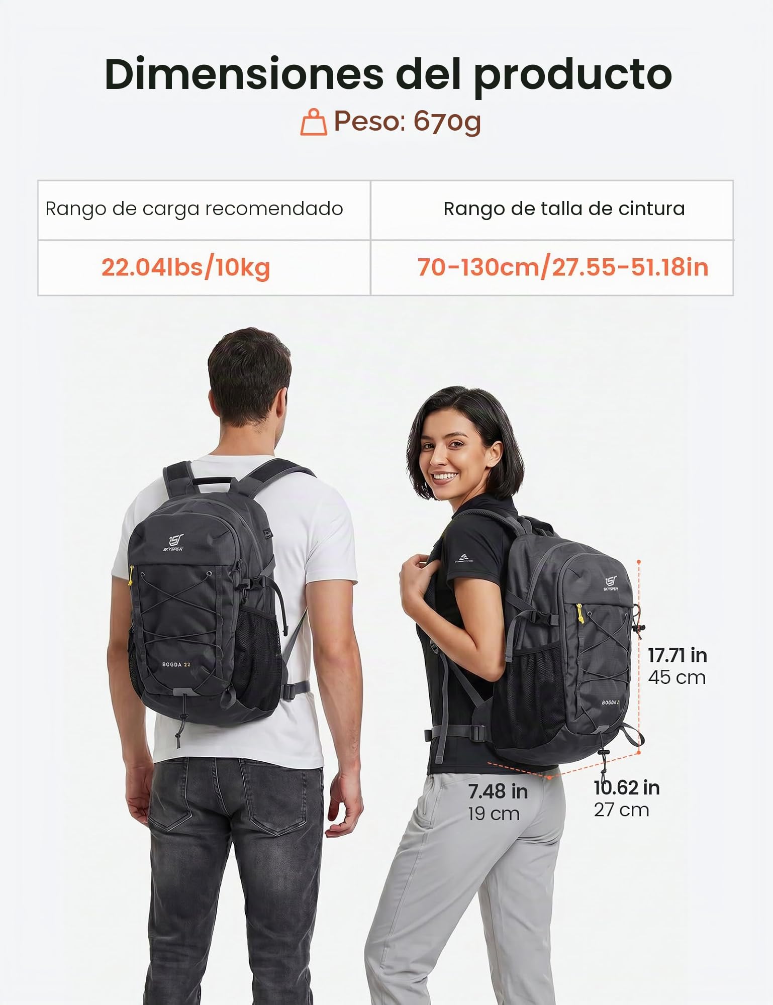 SKYSPER 22L Mochila de senderismo hombre mujer a prueba de robos | Mochila trekking ligera con espalda ventilada malla de aire transpirable para senderismo viajes excursiones de un día