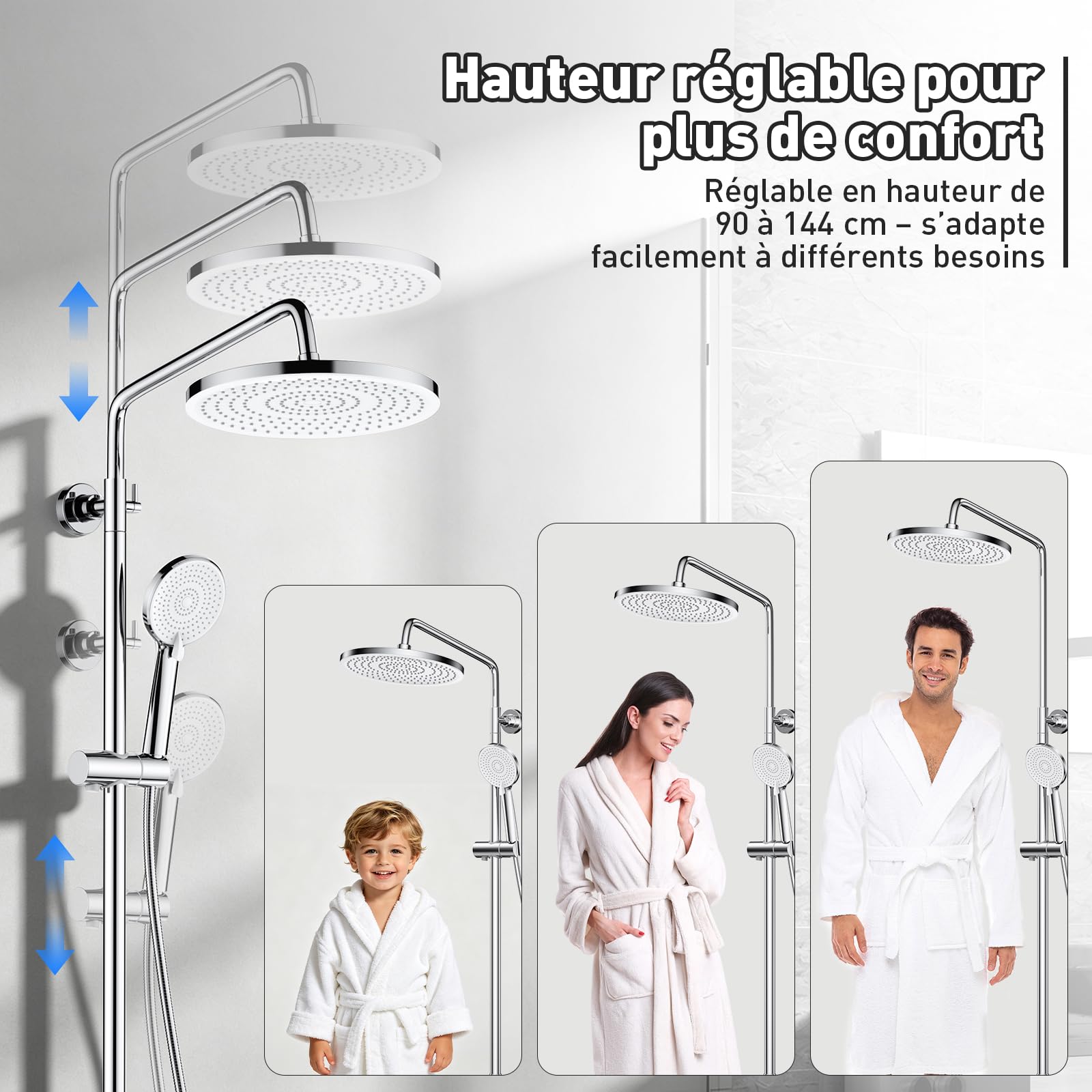 Colonne de Douche avec Mitigeur, Douche Pluie, Pommeau de Douche