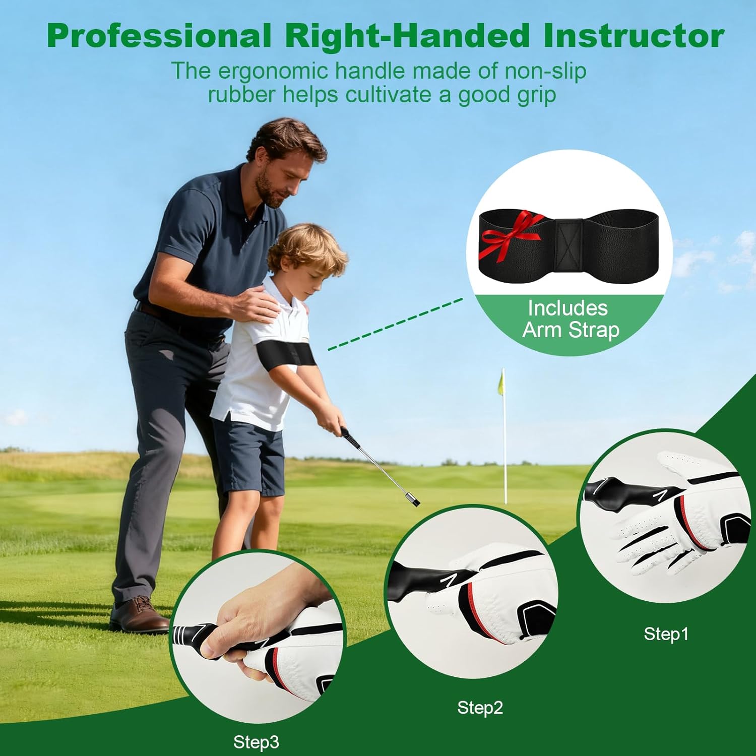 Retractable Golf Swing Trainer, Portable Golf Grip Trainer Right Hand with Practice Golf Club Weights for Enhance Swing Technique, Beginners Tempo Trainer for Chipping Hitting