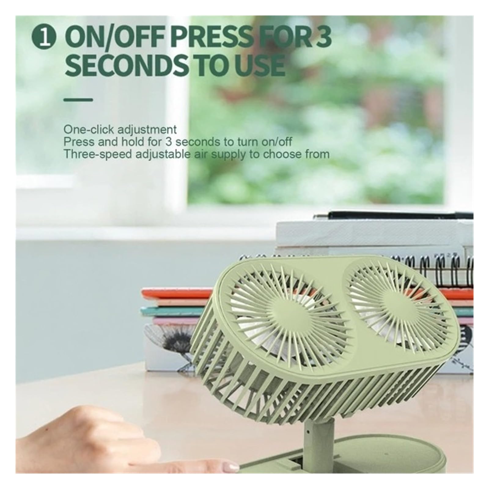 Mini ventilatore da tavolo portatile, 3 velocità, design durevole, alimentato tramite USB, ventola di raffreddamento silenziosa per casa, ufficio, viaggi