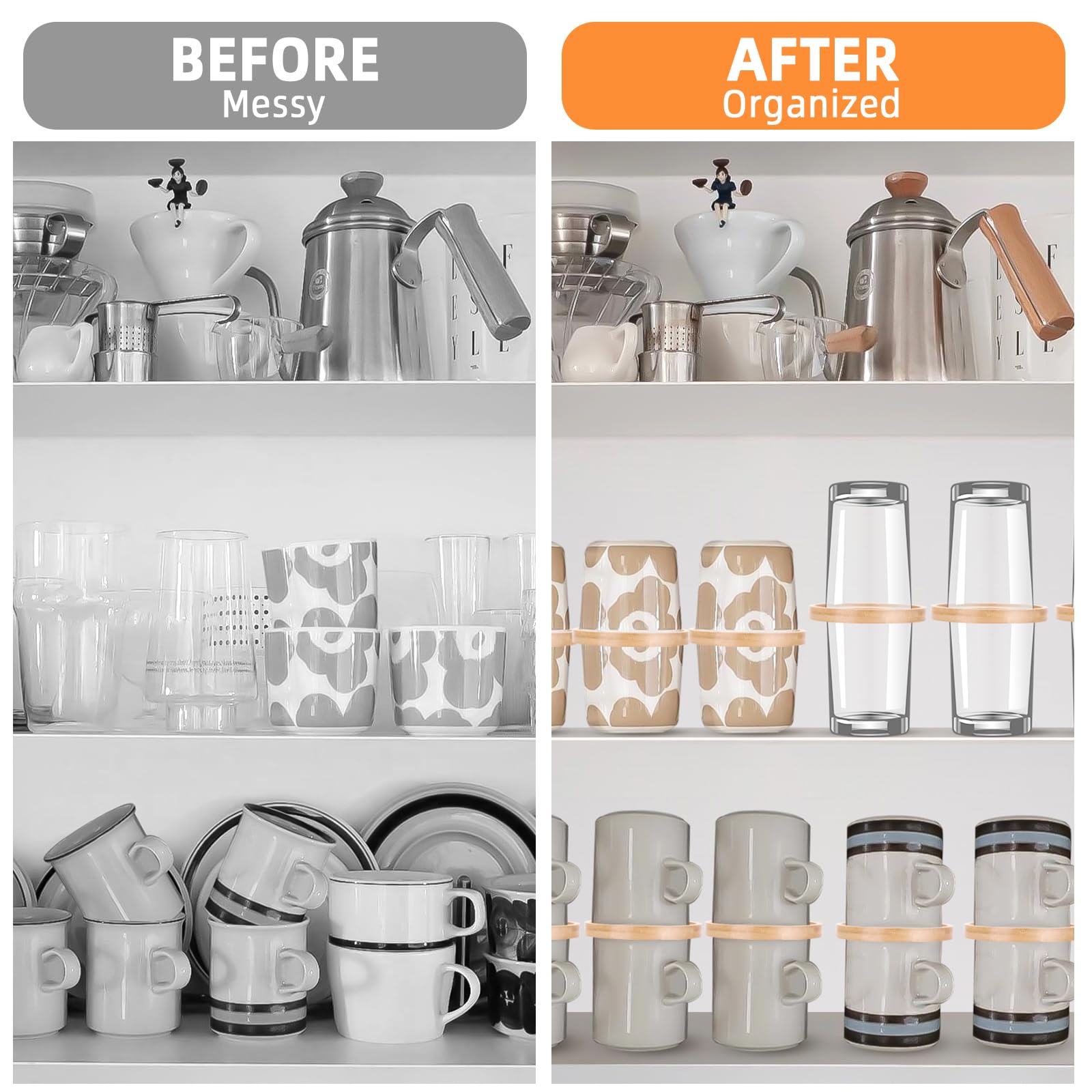 Coffee Cup Holder, 6-Pack Mug Stacker, Stackable Tea and Coffee Cup Gadgets for Cabinet and Pantry Organization, Space Saving