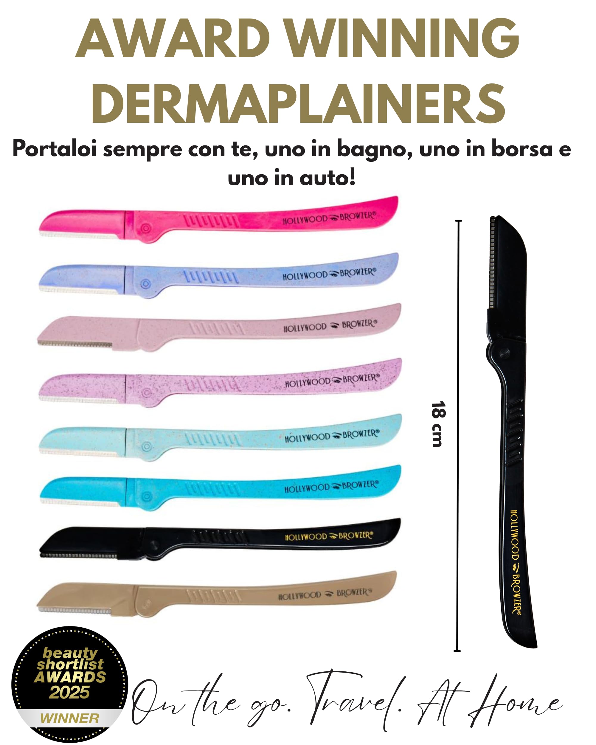 Hollywood Browzer Dermaplaning - Rasoio per viso, modellatura delle sopracciglia, rimozione di peli indesiderati e peluria di pesca, strumento esfoliante per donne, rasoio per il viso da donna,