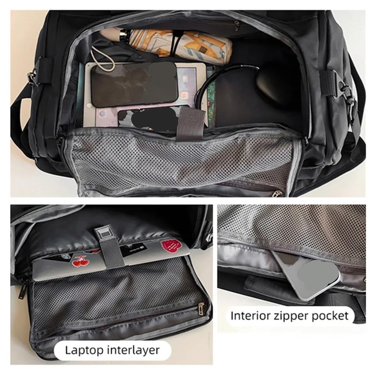 Bolsa De Gimnasio Bolso Grande for Fitness, Bolso Deportivo for Hombre y Mujer, Zapatos húmedos Secos, Bolsillo, Bandolera, natación, Yoga, Gimnasio, Mochila de Viaje(Black L)