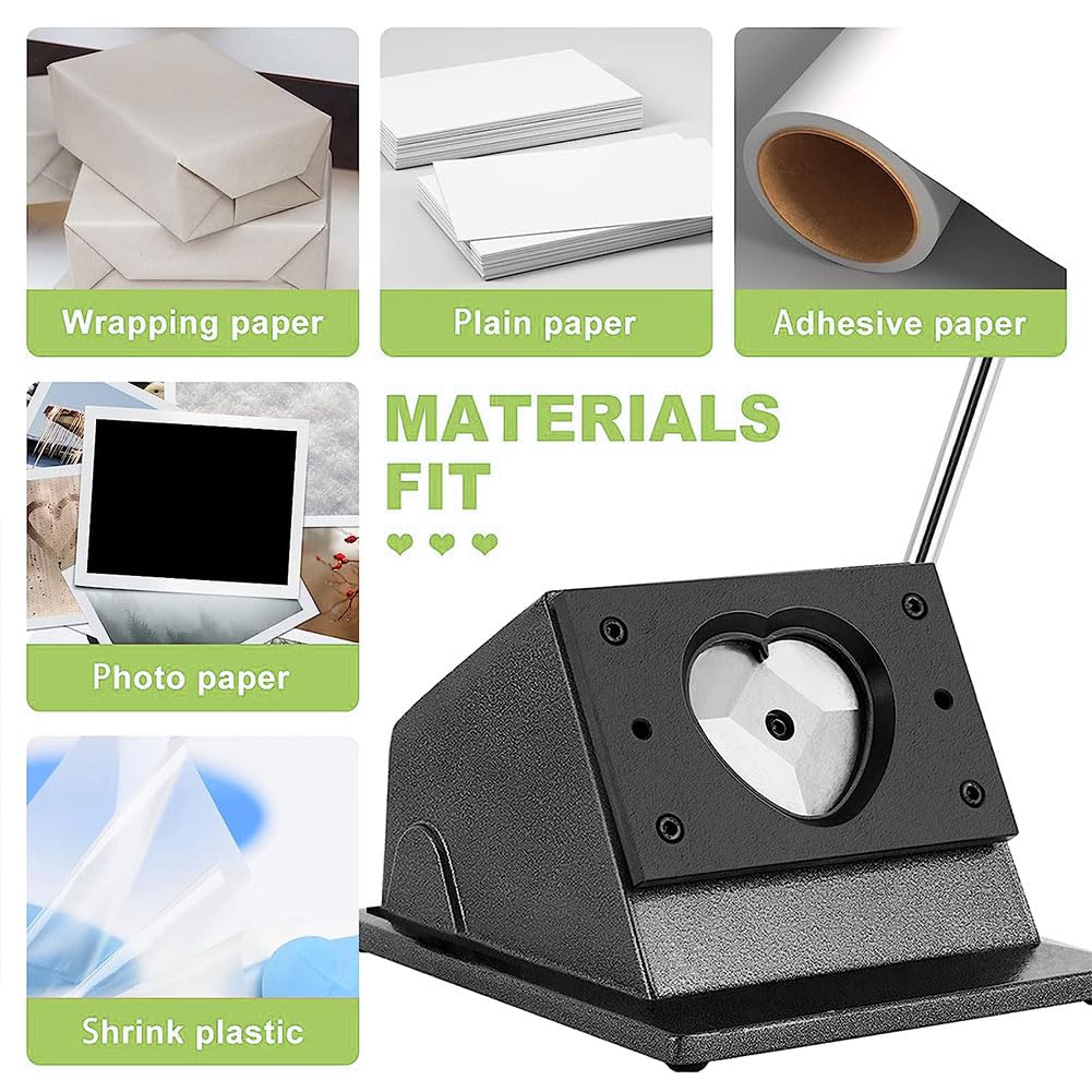 QUTBAG Découpeur de poinçon Graphique, Presse à poinçonner Le cœur Manuel de Bureau, Coupe-Bouton en Forme de cœur, poinçon en Forme de cœur pour la Fabrication d'insignes en cœur, 62 x 70 mm