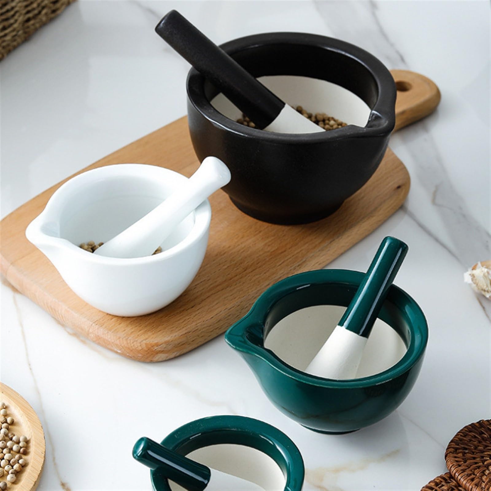 Mörser mit Stößel Porzellan Mörser und Stößel Gewürz Knoblauch Kräutermühle Mischen Mahlschüssel Brecher Set Restaurant Küchenutensilien (Color : White S)