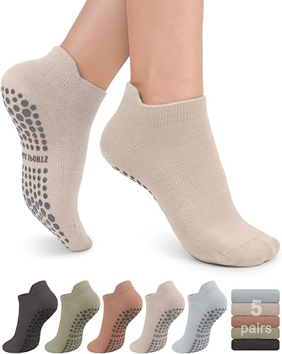 5 pares de calcetines de agarre para Pilates y yoga con agarre para mujer, calcetines deportivos antideslizantes para ballet, danza, entrenamiento,