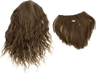 Golden Brown Curly Wig and Beard for Men Halloween Season Xmas | Synthetic Fiber, Lightweight Comfortable Fit, Theater and Daily Use, Natural Looking Party Accessory