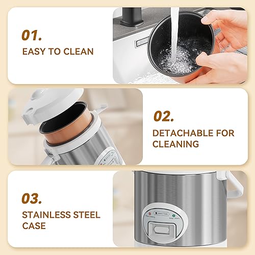 Miniatura 6 de WHITE TIGER Mini olla arrocera de 1.5 litros para 5 tazas sin cocinar (6 tazas cocidas), ollas arroceras inteligentes con un toque y mantenimiento