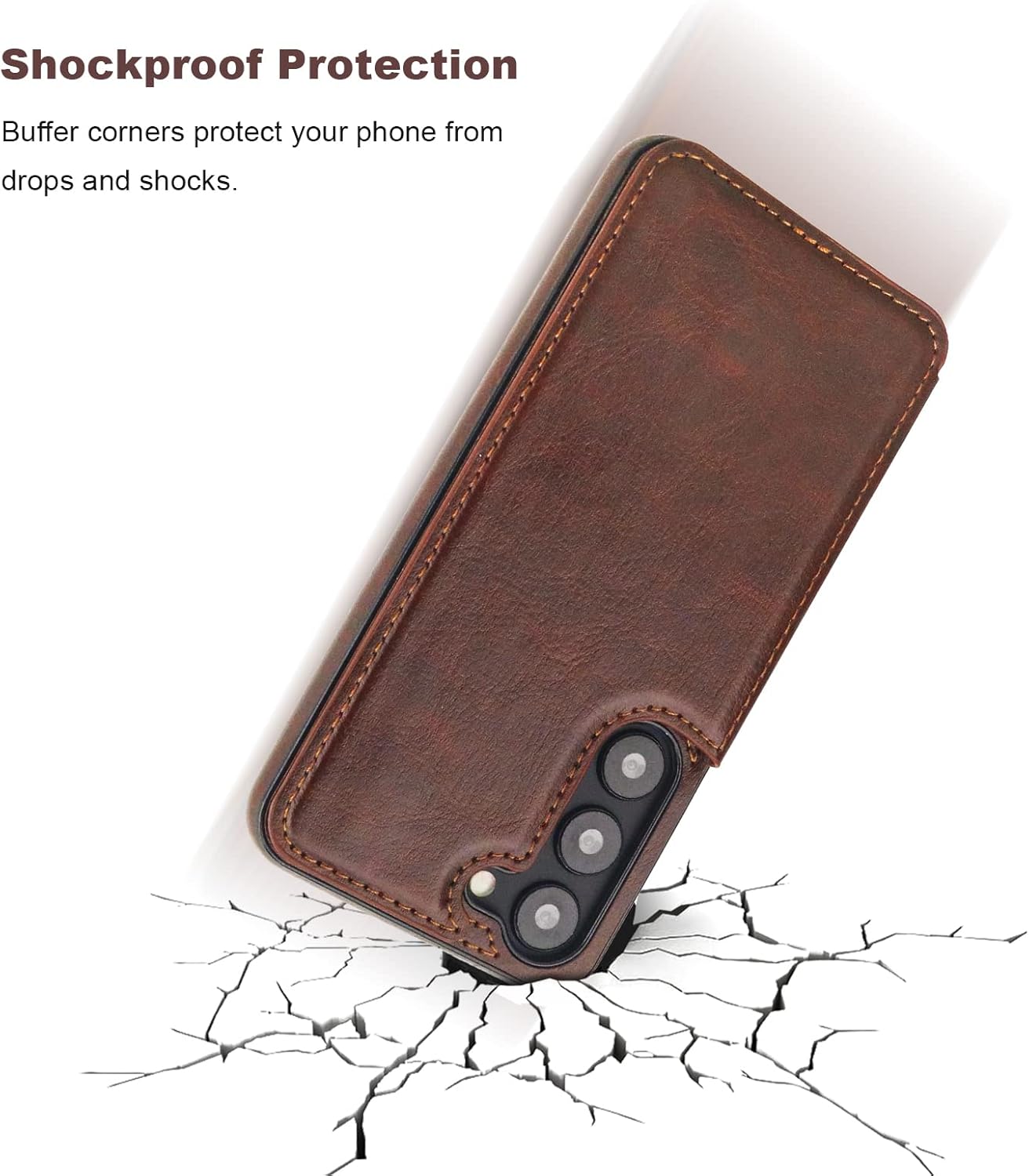 ONETOP Compatible with Samsung Galaxy S23 Wallet Case with Card Holder, PU Leather Kickstand Card Slots Case, Double Magnetic Clasp and Durable Shockproof Cover 5G 6.1 Inch(Brown)