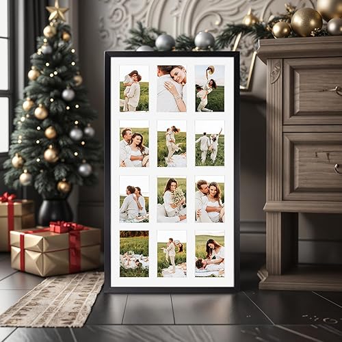 Vista 39 de Juego de 2 marcos de fotos negros de 12 aperturas de 4 x 6 pulgadas, múltiples marcos para mostrar fotos de 6 x 4 con paspartú blanco