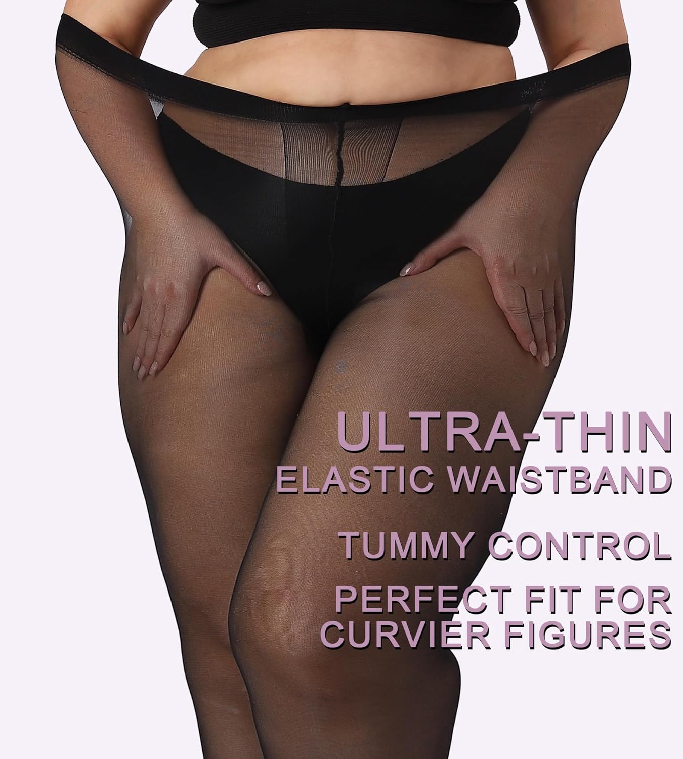 DancMolly Plus Size Tights for Women, 20D Sheer to Waist T Crotch Control Top Pantyhose, Under Dress 2 Pairs - Image 3