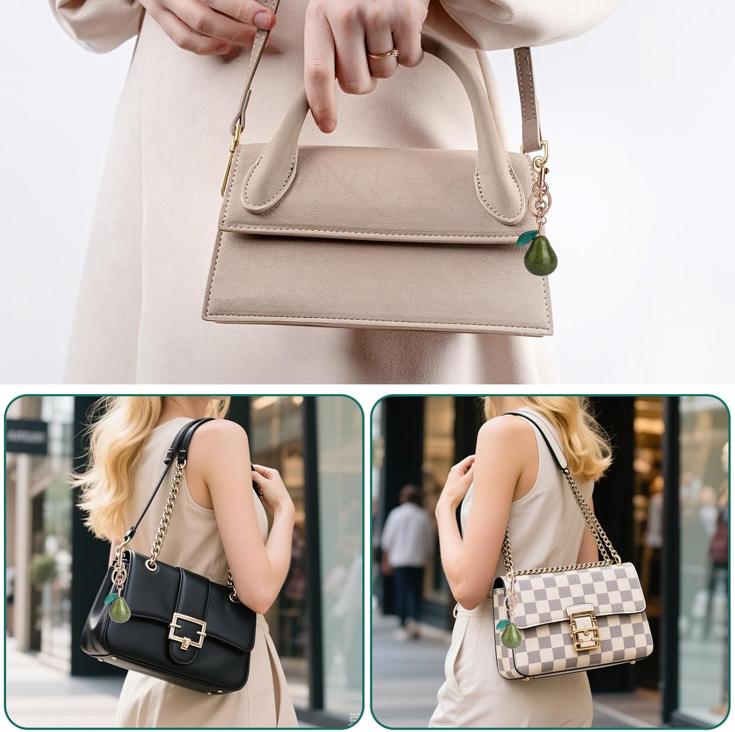 Cute Pear Keychain, Aesthetic Fruit Charms for Handbags Purse Green Pear Shaped Key Chain Accessories Decor Bag Pendant for Women Birthday Gift - Image 7