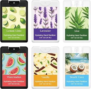 6 Pack Hand Sanitizer Spray Bulk Travel Size Mini Hydrating Hand Sanitizer Card Spray Bottles Pocket Gifts for Office Coworker Staff Teacher Party Favor End of Year Appreciation Gifts